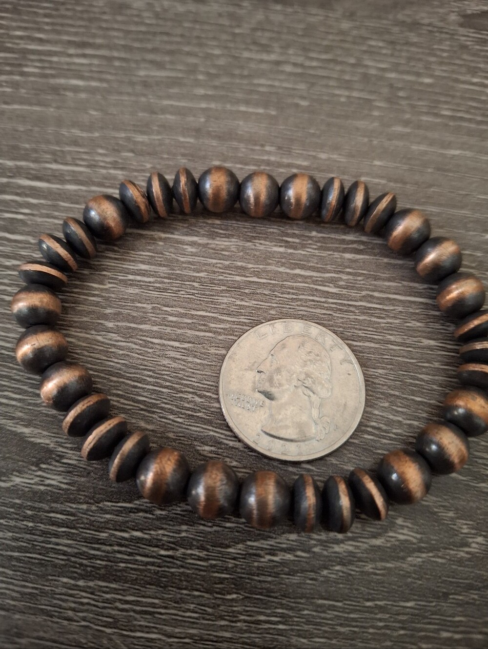 Bracelet Copper Saucers And Pearls Stretch - Picture 3 of 3